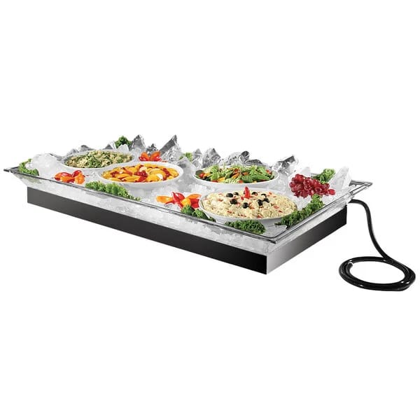 Cal-Mil 987-12 Sistema de alojamiento de hielo de 121.92 x 60.96 x 13.97 cm con bandeja de hielo transparente, manguera de drenaje y luz LED