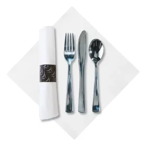 Hoffmaster® FashnPoint® CaterWrap® Blanco Servilleta de Cena y Cubiertos Metálicos Pesados, Pre-Enrollados