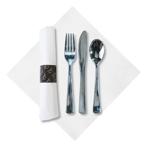 Hoffmaster® FashnPoint® CaterWrap® Blanco Servilleta de Cena y Cubiertos Metálicos Pesados, Pre-Enrollados
