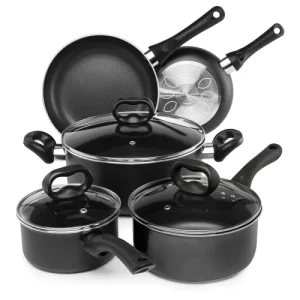 Juego de Utensilios de Cocina de Aluminio Antiadherente Evolve de 8 Piezas con Tapas de Vidrio Templado con Ventilación