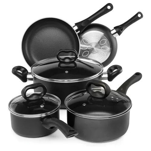 Juego de Utensilios de Cocina de Aluminio Antiadherente Evolve de 8 Piezas con Tapas de Vidrio Templado con Ventilación