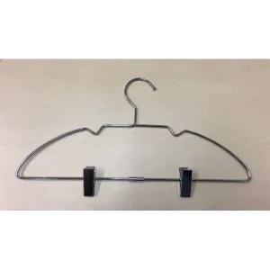 Percha de metal para mujer, gancho abierto plano con clips, cromado