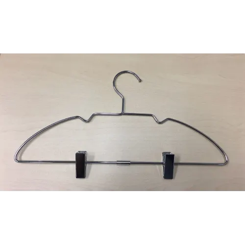 Percha de metal para mujer, gancho abierto plano con clips, cromado