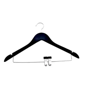 Percha para mujer plana de gancho abierto con clips, negro