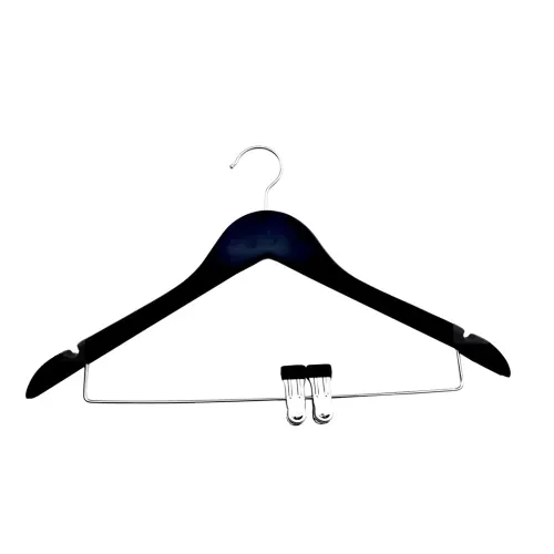 Percha para mujer plana de gancho abierto con clips, negro