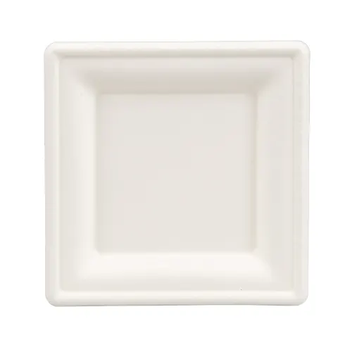 Platos cuadrados compostables libres de PFAS Naturezway, blancos, de 8 pulgadas