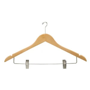 Percha para mujer, Plana con Mini Gancho y Clips, Natural con Gancho y Clips de Níquel