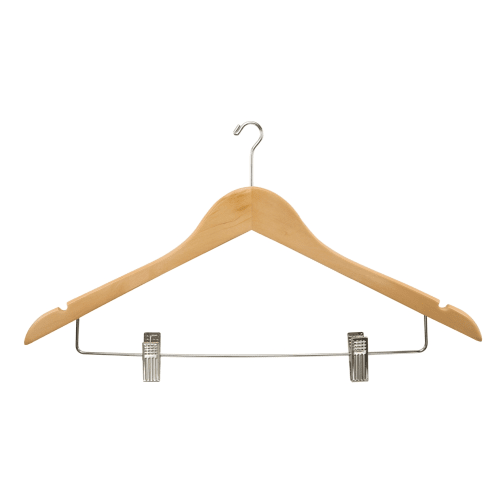 Percha para mujer, Plana con Mini Gancho y Clips, Natural con Gancho y Clips de Níquel