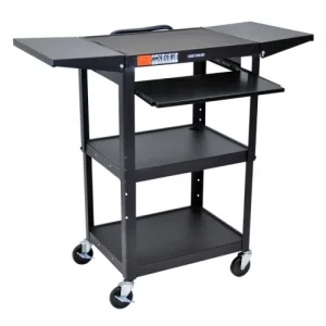 Carro de acero Luxor con altura ajustable y estantes abatibles, negro