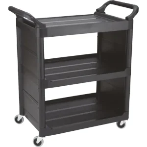 Carro utilitario Rubbermaid con ruedas giratorias de 3 pulgadas y paneles laterales (negro)