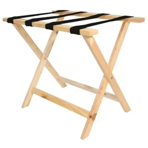 Soporte para Equipaje de Madera con Superficie Plana, Acabado Natural y Correas Negras
