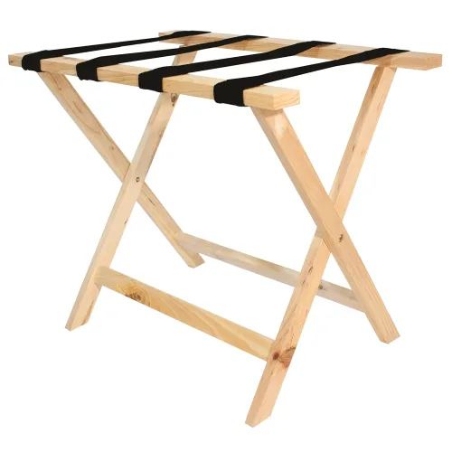 Soporte para Equipaje de Madera con Superficie Plana, Acabado Natural y Correas Negras