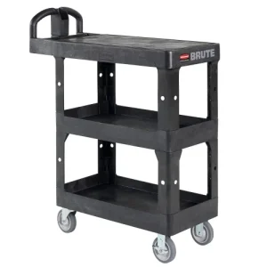 Rubbermaid Brute 3-Shelf Heavy Duty Ergo Utility Cart, Pequeño, Estante Plano