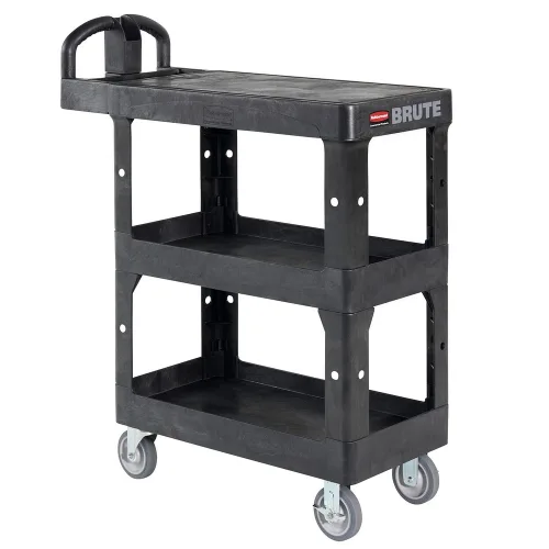 Rubbermaid Brute 3-Shelf Heavy Duty Ergo Utility Cart, Pequeño, Estante Plano