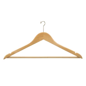 Percha para Hombres, Gancho Plano Mini con Barra para Pantalones, Natural con Gancho de Níquel