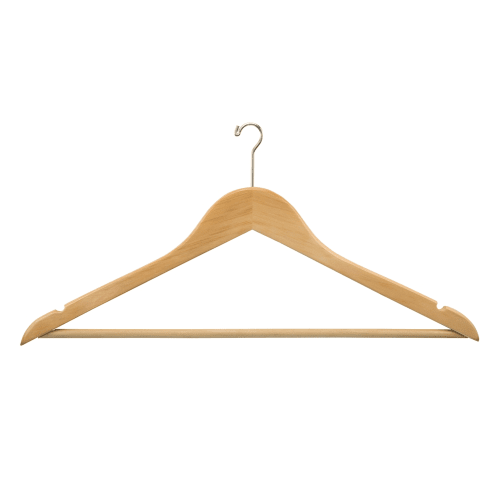 Percha para Hombres, Gancho Plano Mini con Barra para Pantalones, Natural con Gancho de Níquel